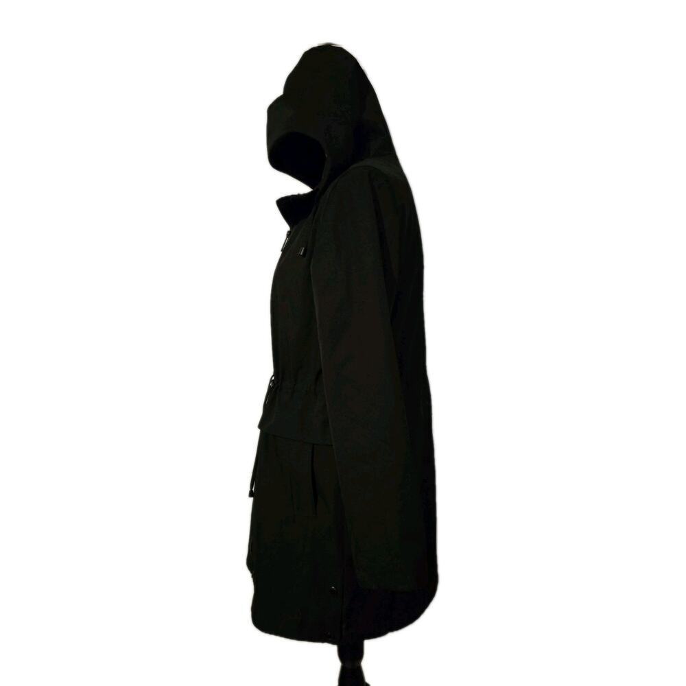 Sam Edelman Women’s Hooded Raincoat Jacket Black Long Sleeve Sz Small - Picture 2 of 9